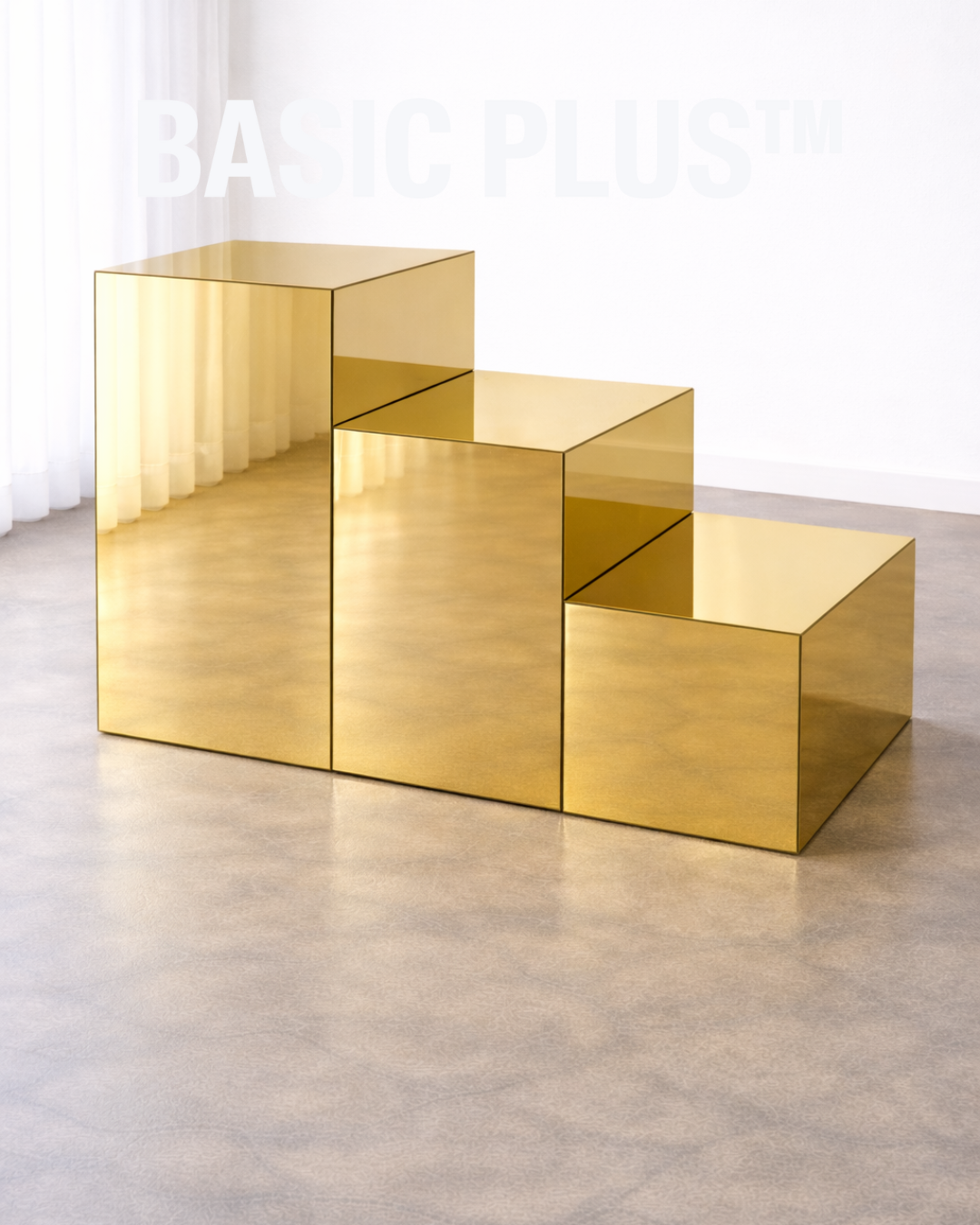 Stepped Gold Mirror Acrylic Display Pedestal Set
