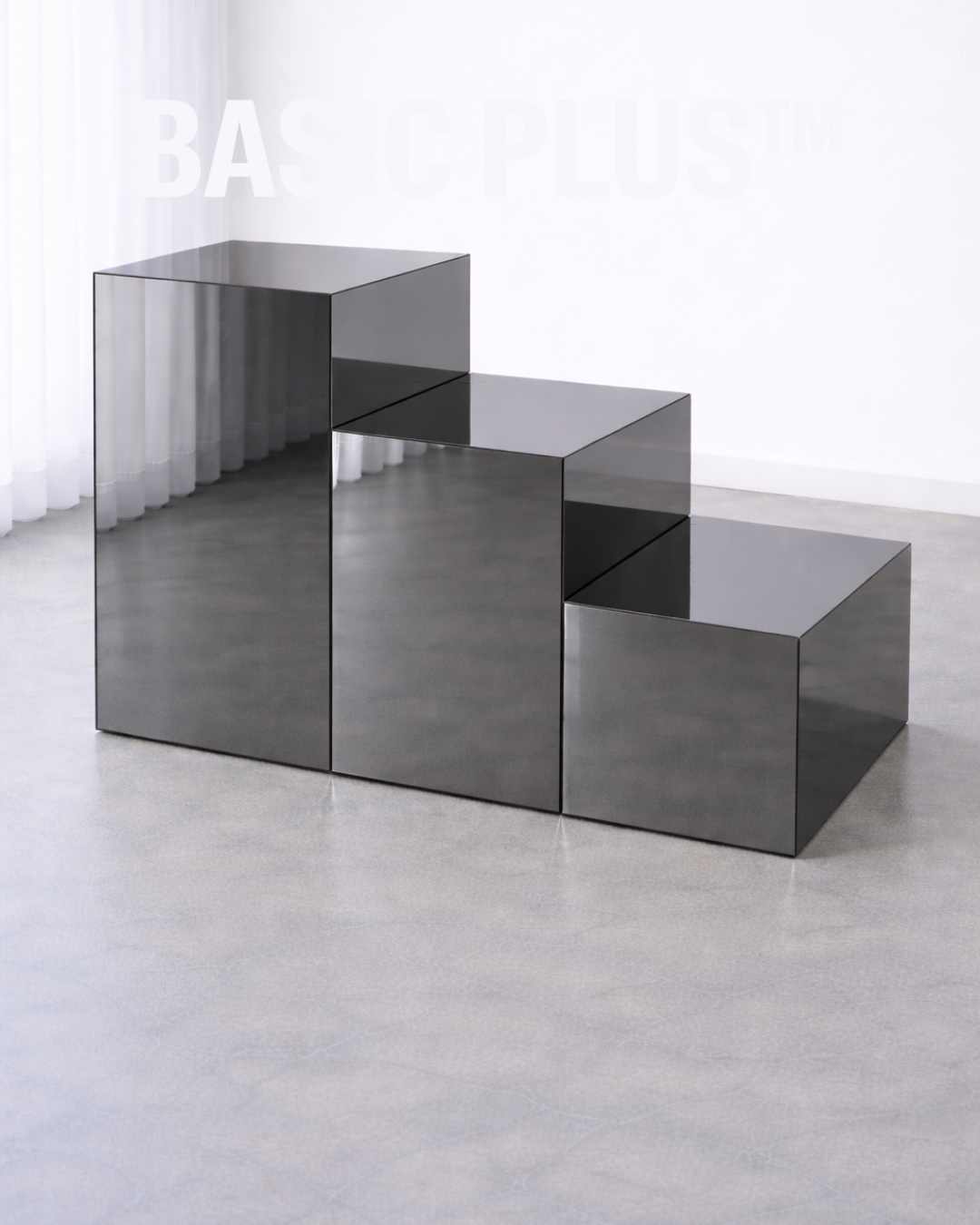 Stepped Smoke Black Mirror Acrylic Display Pedestal Set