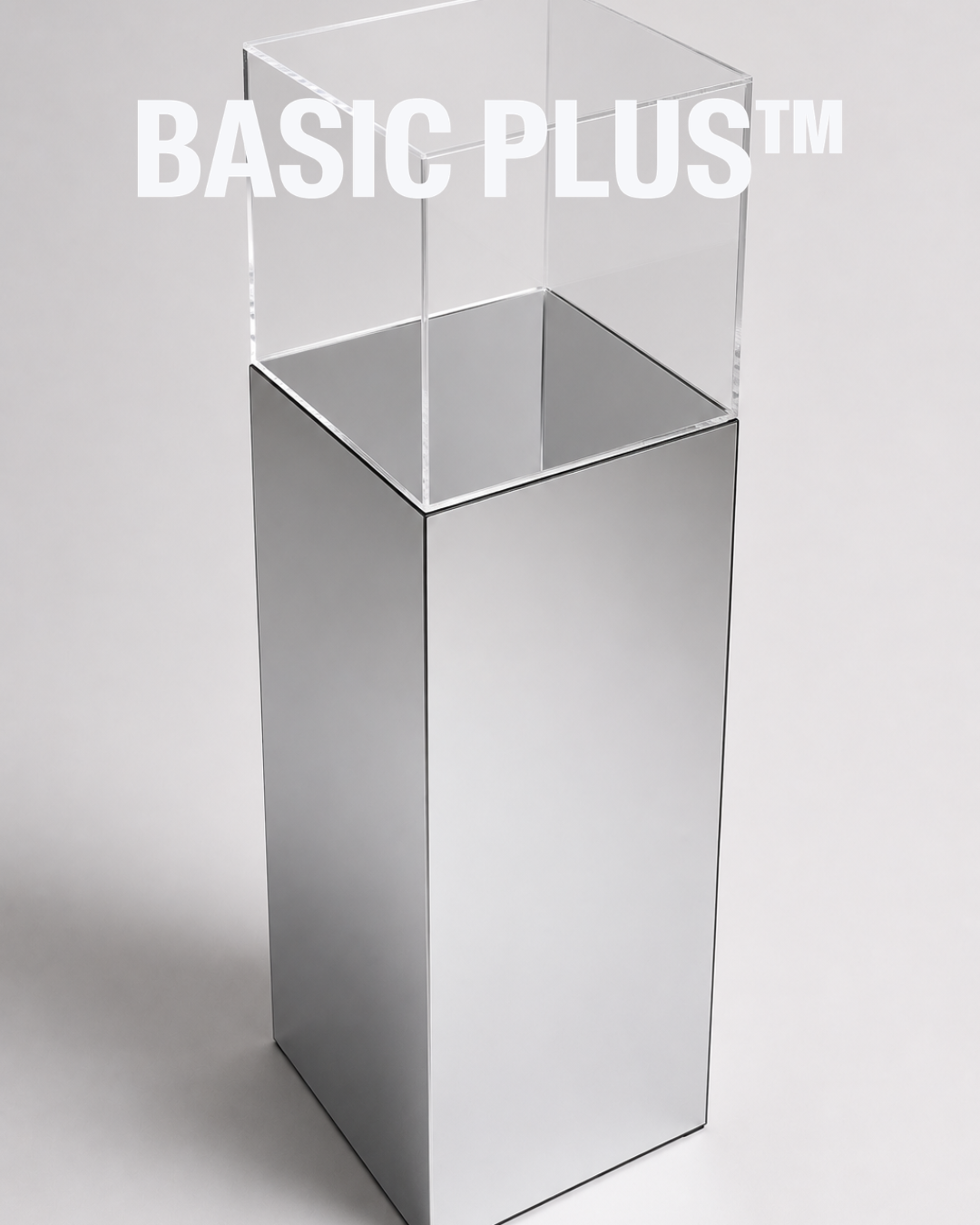 Silver Mirror Acrylic Display Plinth with Clear Cover