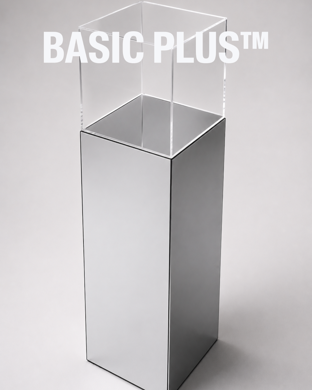 Silver Mirror Acrylic Display Plinth with Clear Cover