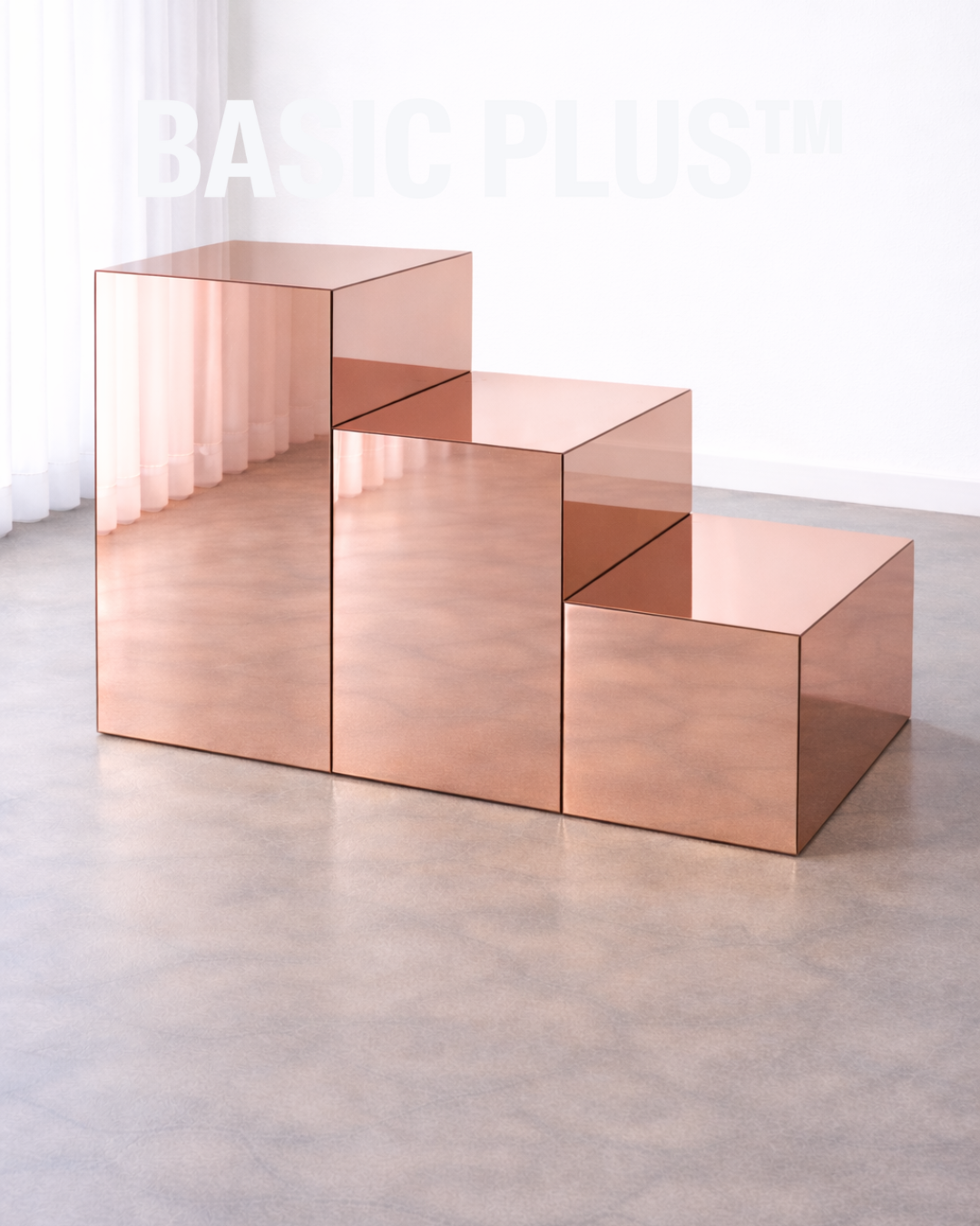 Stepped Rose Gold Mirror Acrylic Display Pedestal Set