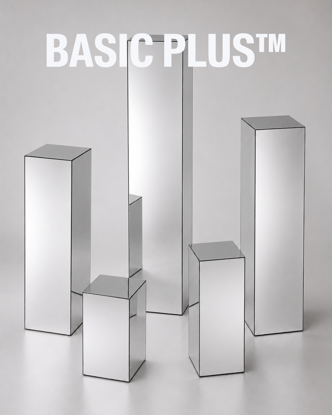 Silver Mirror Acrylic Exhibition Plinth Bundle – Premium Display Set