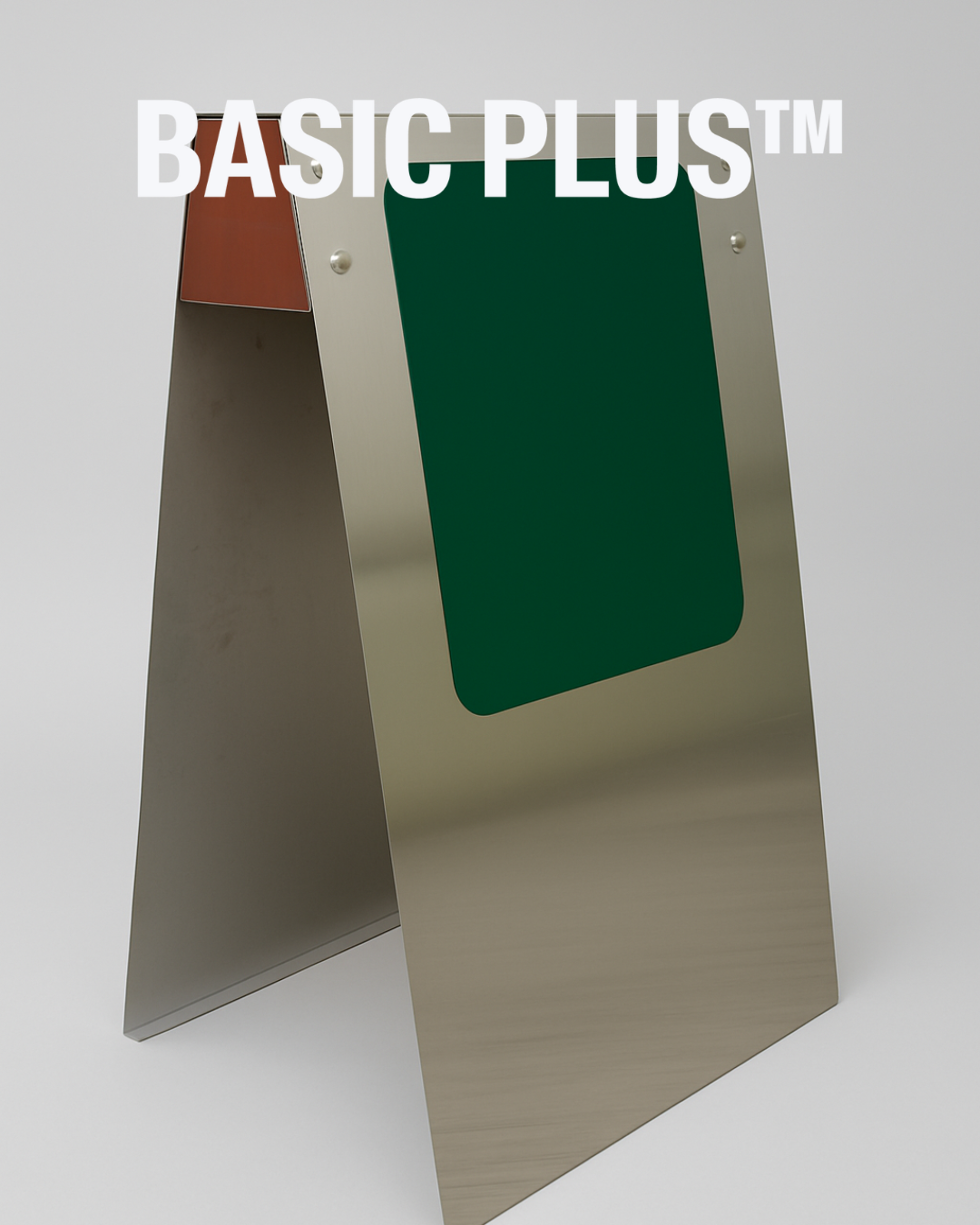 Brushed Stainless Steel A-Frame Sidewalk Sign with Flat Top and Green Plates