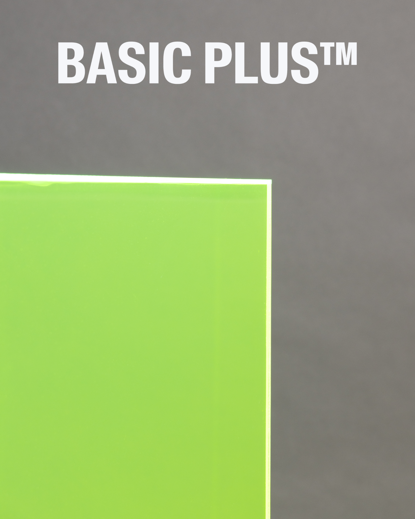 Fluorescent green acrylic display plinth surface and edge detail