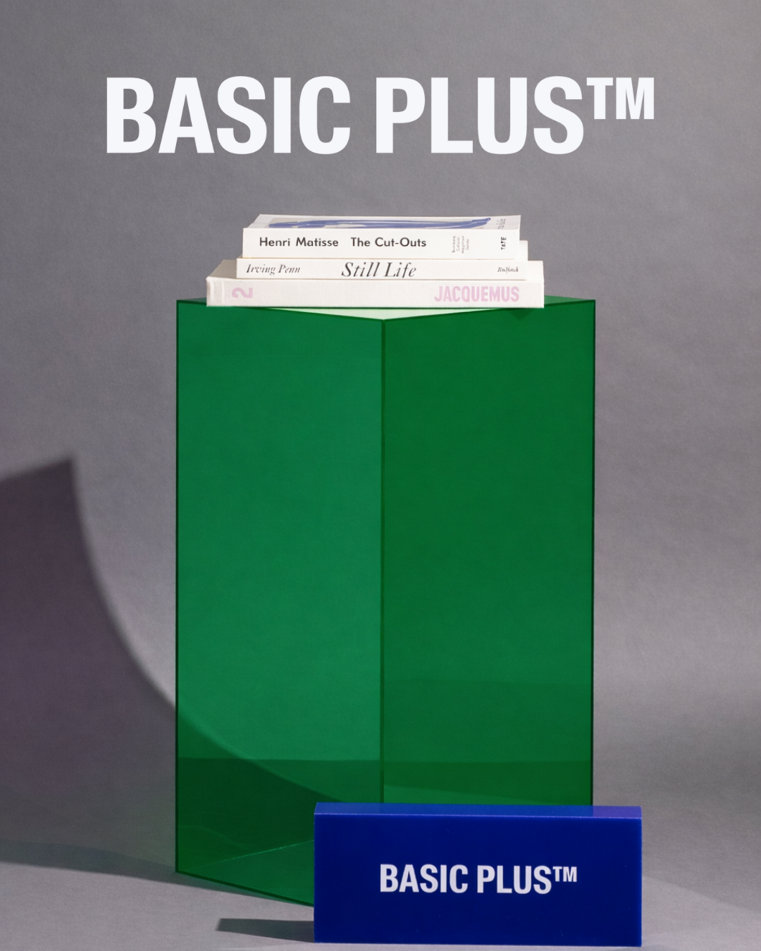 Transparent green acrylic display plinth alternate angle