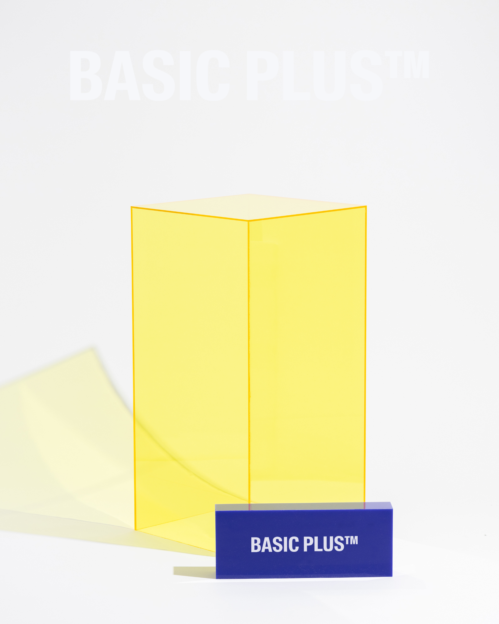 Transparent yellow acrylic display plinth alternate angle